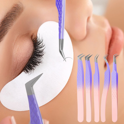 Purple Fiber Tip Lash Tweezers Set (5 Pcs) for Volume Lashes - Fadlash