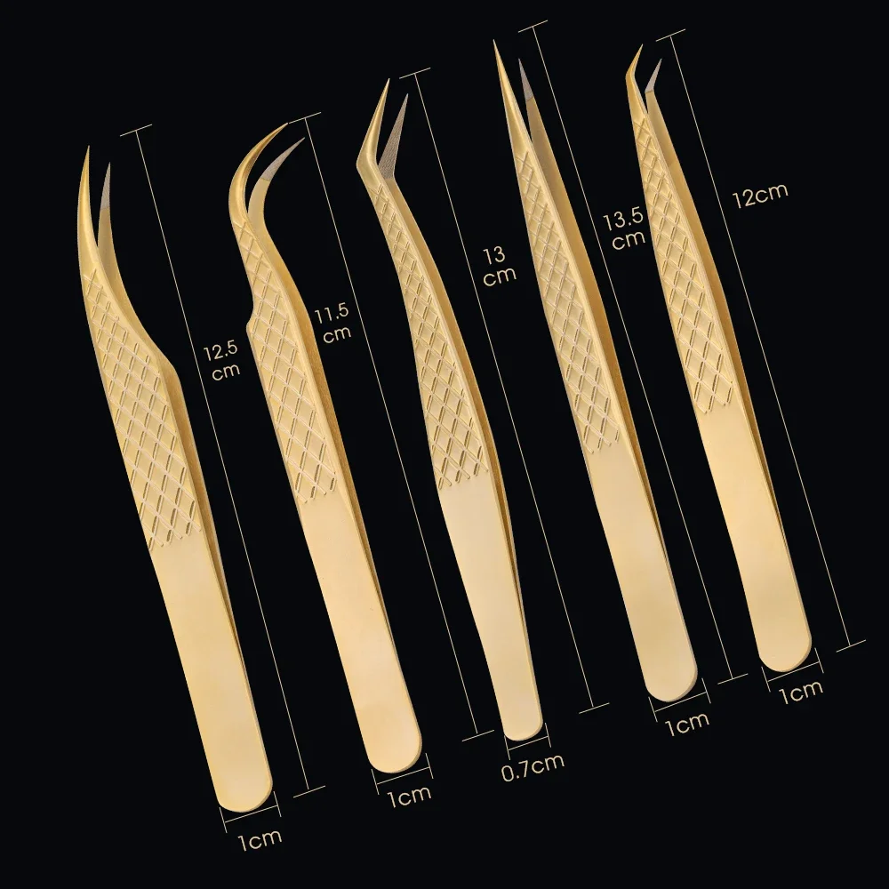 Gold Fiber Tip Lash Tweezers Set — All 12 Styles in One Kit