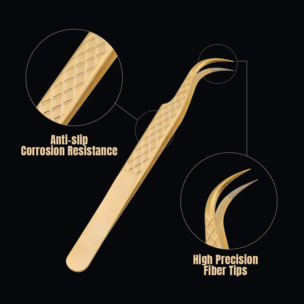 Gold Fiber Tip Lash Tweezers Set — All 12 Styles in One Kit