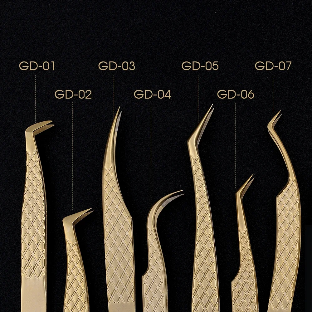 Gold Fiber Tip Lash Tweezers Set — All 12 Styles in One Kit
