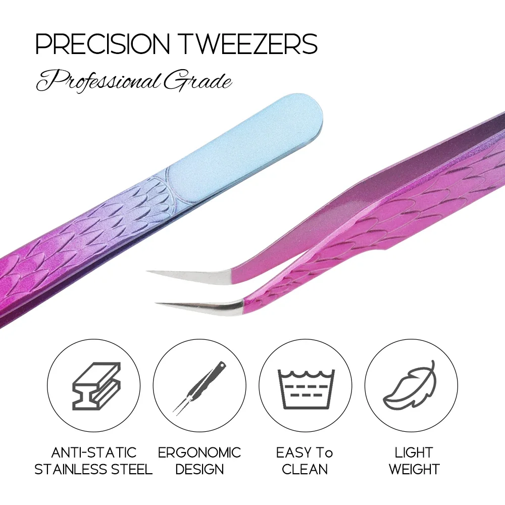 Pink Ombre Eyelash Extension Tweezers Set – 6 Shapes