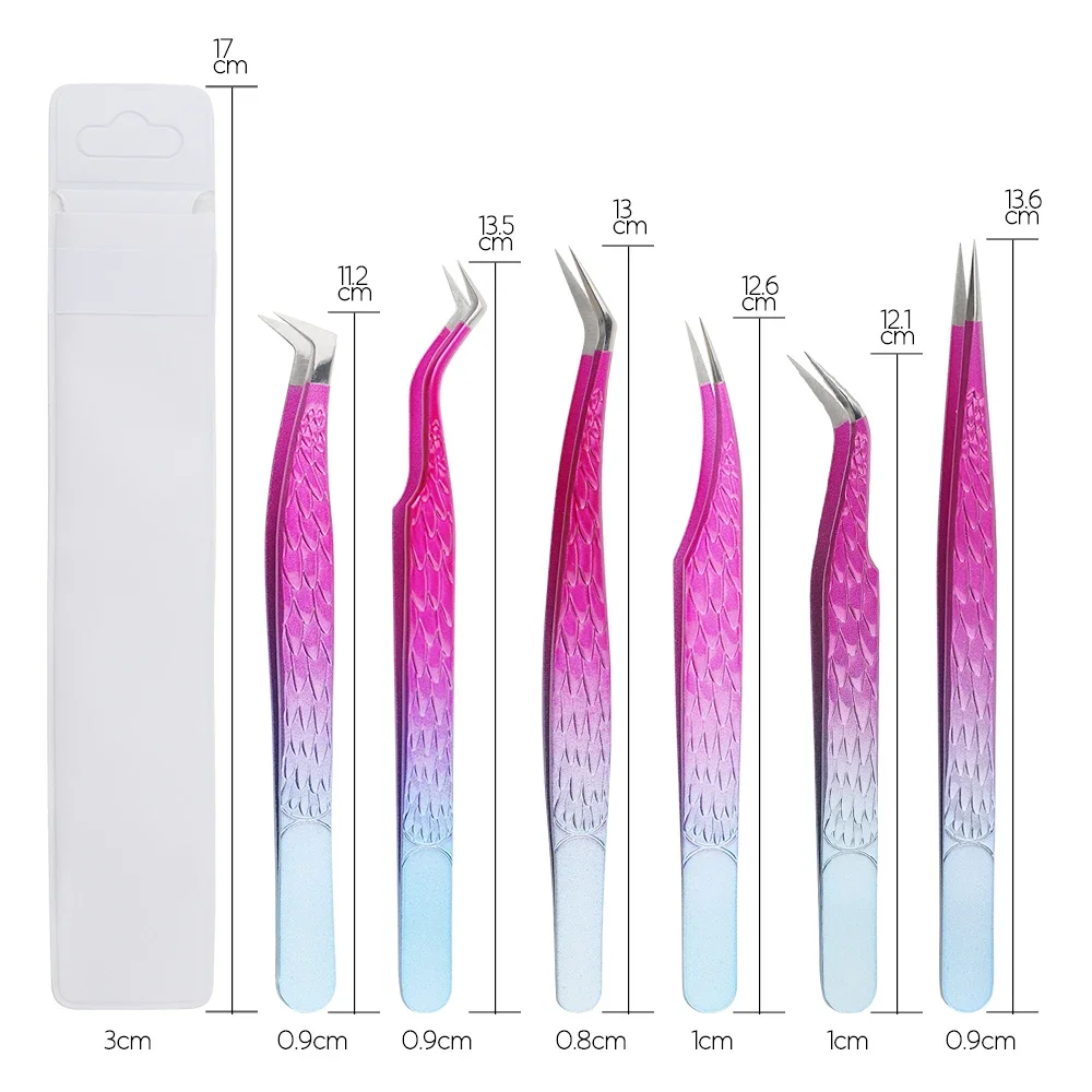 Pink Ombre Eyelash Extension Tweezers Set – 6 Shapes