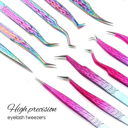 Pink Ombre Eyelash Extension Tweezers Set – 6 Shapes