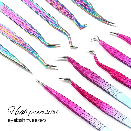 Pink Ombre Eyelash Extension Tweezers Set – 6 Shapes