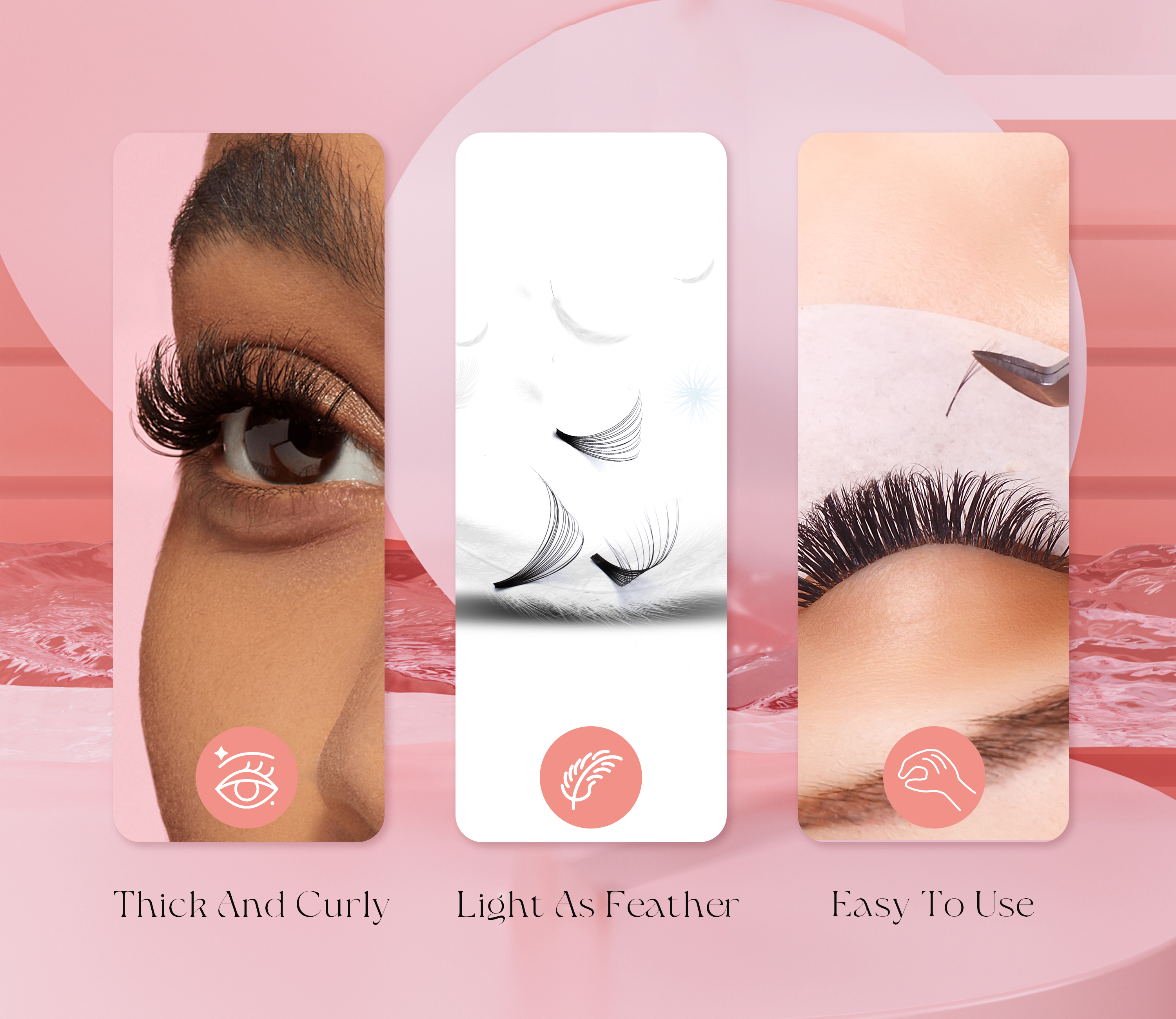 Soft and fluffy premade lash fans creating thick, curly volume lashes with easy application