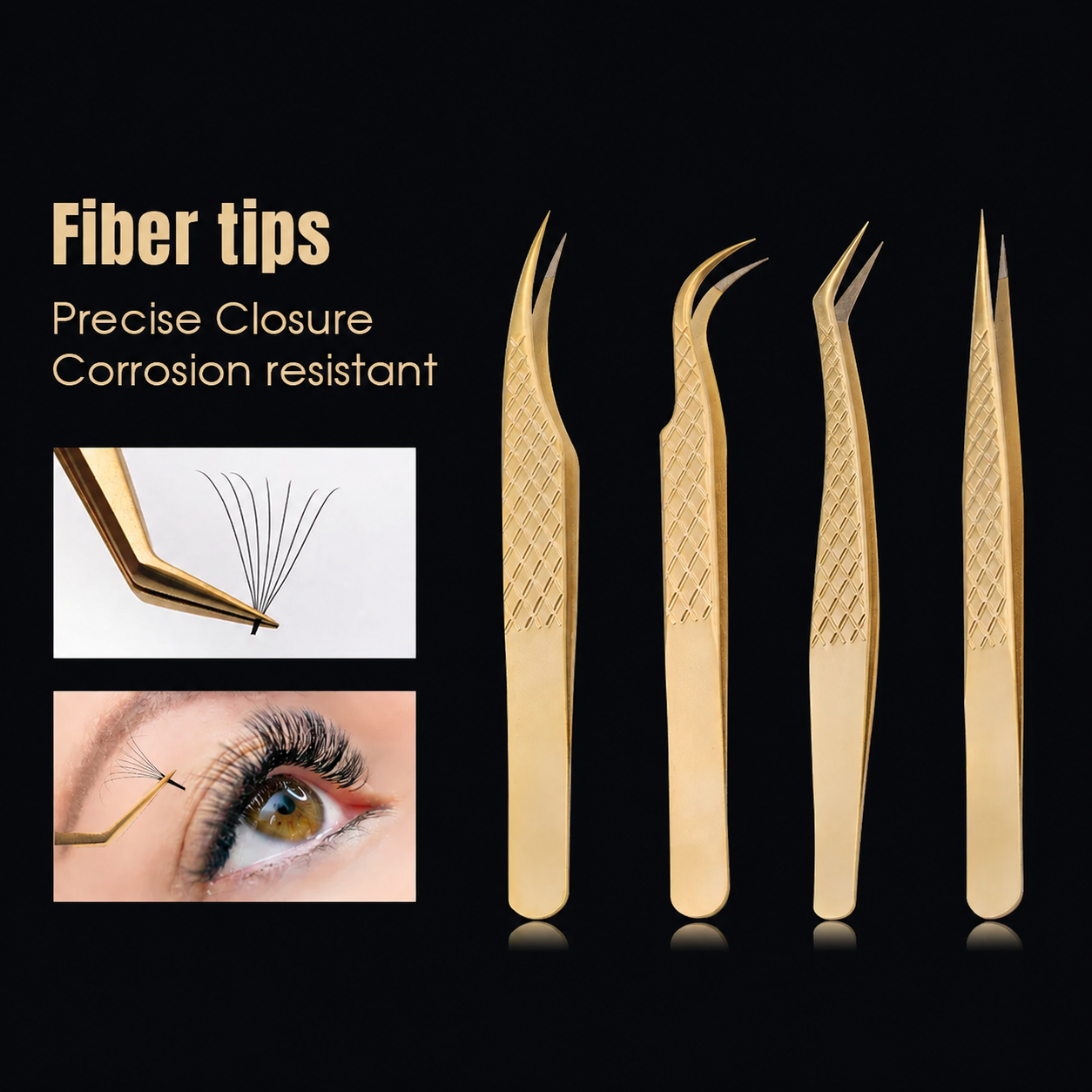 Gold Fiber Tip Lash Tweezers Set — All 12 Styles in One Kit