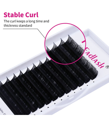 Macro shot of easy fanning volume lashes on the strip, non-sticky base