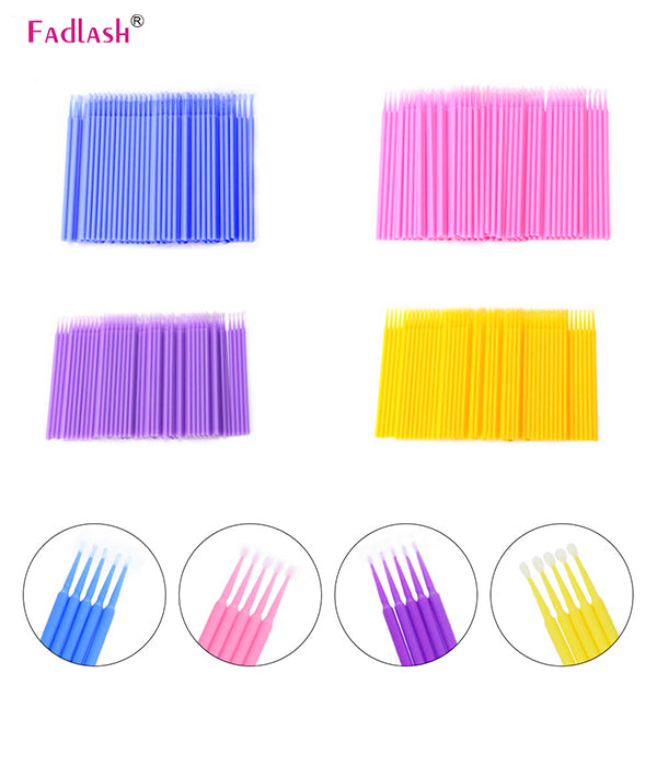 Fadlash disposable microfiber brushes for eyelash extensions, 100pcs micro applicators