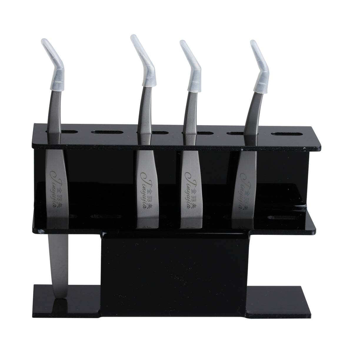 Black acrylic lash tweezers holder with 6 slots holding eyelash extension tweezers tip-up