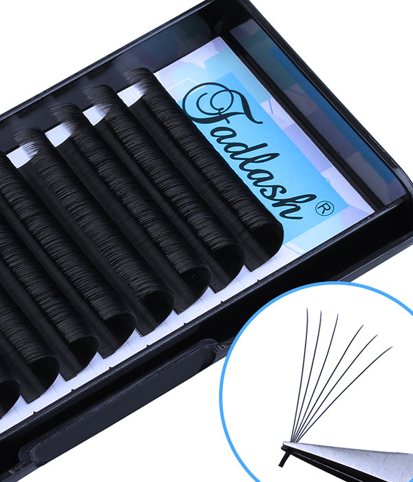 Close-up macro view of dense and premium matte black eyelash extension strips