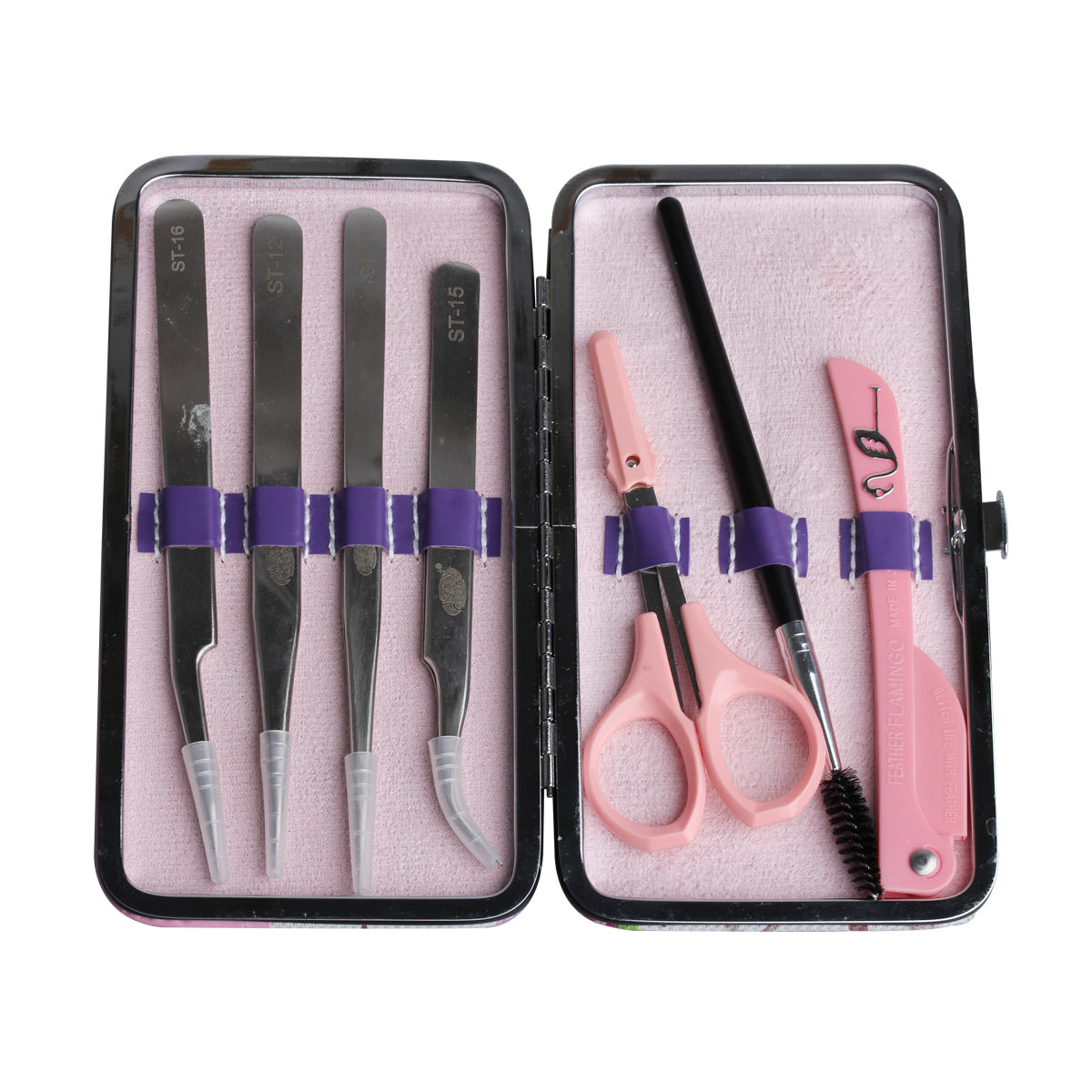 Inside view of lash tool case with tweezer compartments
