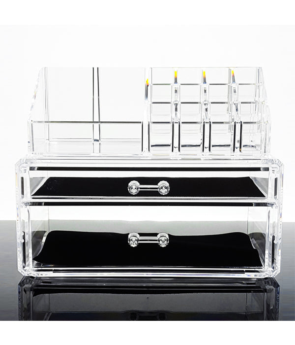 Clear acrylic lash station organizer with compartments and drawers