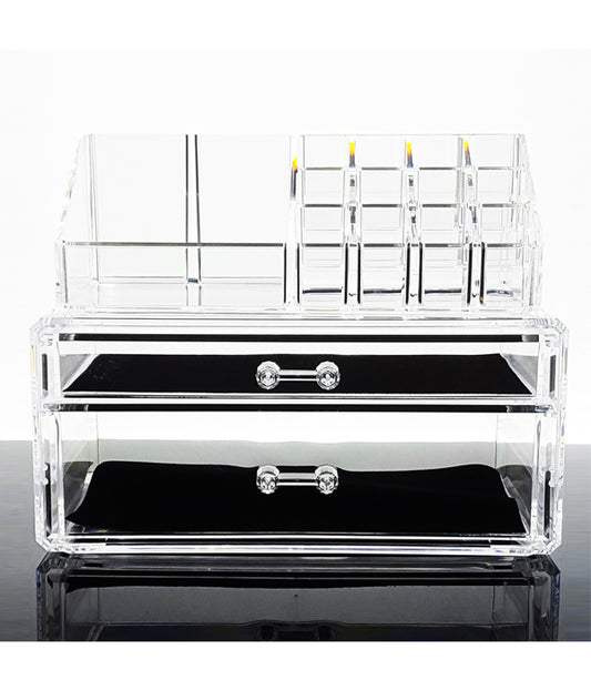 Clear acrylic lash station organizer with compartments and drawers
